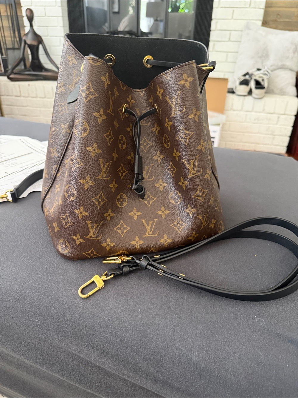 Louis Vuitton Monogram Canvas Neonoe Shoulder Bag in Brown and Black